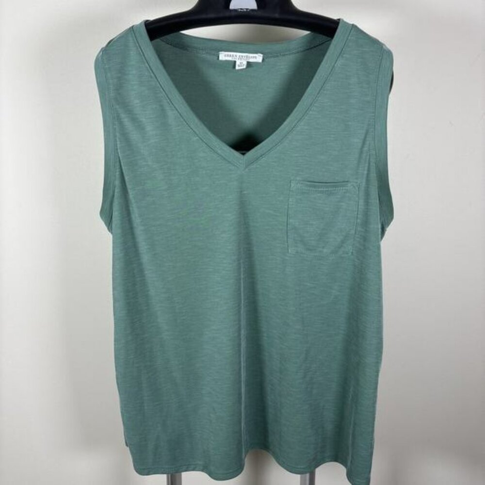 Green Envelope Sleeveless V Neck One Pocket Tank Top Green Women's Size XL